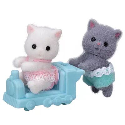 Calico Critters Persian Cat Twins Set of 2 Collectible Doll Figures with Pushcart Accessory, Multicolor
