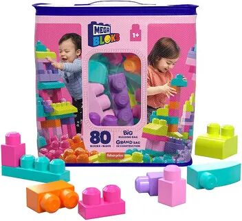 MEGA BLOKS 80-piece Big Building Bag Blocks for Toddlers 1-3, Pink, Multicolor