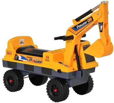 Qaba No Power Construction Ride On Toy Construction Truck Multi functional Excavator Digger with Workable Digging Bucket Pulling Construction Cart