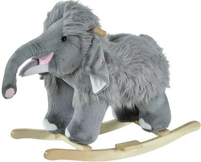 Qaba Kids Ride On Rocking Horse Toy Mammoth Style Rocker with Fun Music and Soft Plush Fabric for Children 18 36 Months, Grey