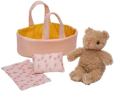 Manhattan Toy Moppettes Bea Bear Stuffed Animal with Fabric Bassinet, Blanket & Pillow, Multicolor