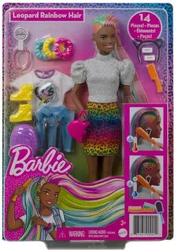 Barbie Leopard Rainbow Hair Doll, Multicolor