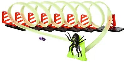 Qaba Track Builder Loop Kit Criss Cross Glowing Race Track Toy Set Spooky Spider Fun Starter Kit with Pull back Car for Kids 3 6 years old Lime Green