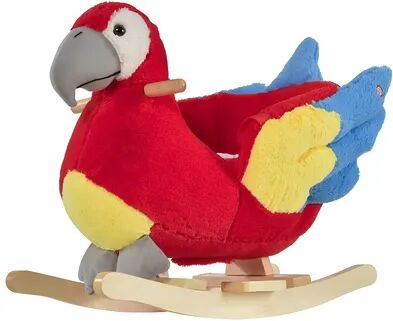 Qaba Kids Ride On Rocking Horse Toy Parrot Style Rocker with Fun Music and Soft Plush Fabric for Children 18 36 Months, Brt Red