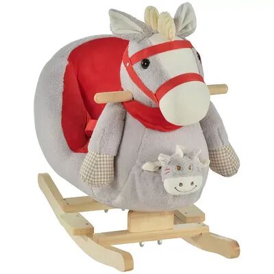 Qaba Kids Ride On Rocking Horse Toy Rocker with Fun Song Music and Soft Plush Fabric for Children 18 36 Months Brown, Grey