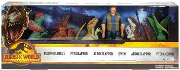 Mattel Jurassic World 6-Pack Basic 12-Inch Figure & Dinosaurs, Multicolor