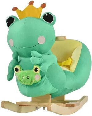 Qaba Kids Ride On Rocking Horse Toy Frog Style Rocker with Fun Music Seat Belt and Soft Plush Fabric Hand Puppet for Children 18 36 Months, Green