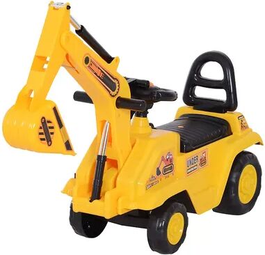 HOMCOM NO POWER 3 in 1 Ride On Toy Excavator Digger Scooter Pulling Cart Pretend Play Construction Truck, Yellow