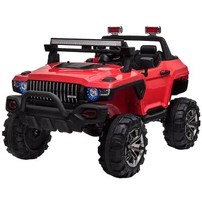 Aosom Kids Ride On Car 12V RC 2 Seater Police Truck Electric Car For Kids with Full LED Lights MP3 Parental Remote Control (Pink), Red