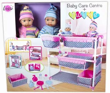 Lissi Baby Care Center for Twins with Two Toy Baby Dolls & Feeding Accessories, Multicolor