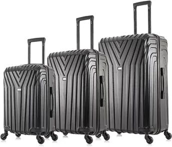 InUSA Vasty 3-Piece Hardside Spinner Luggage Set, Black, 3 Pc Set