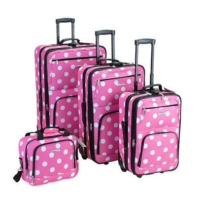 Rockland 4-Piece Print Luggage Set, Pink, 4 PC SET