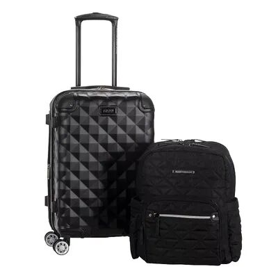 Kenneth Cole Reaction Diamond Tower 2-Piece Hardside Carry-On Spinner Luggage and Laptop Backpack Set, Black, 2 Pc Set