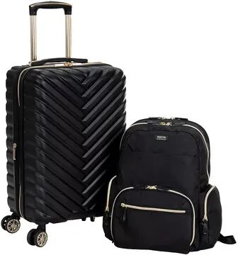 Kenneth Cole Reaction Chevron 2-Piece 20-Inch Hardside Carry-On Luggage and Backpack Set, Black, 2 Pc Set