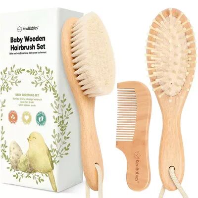 KeaBabies Baby Hair Brush, Natural Wooden Cradle Cap Brush with Soft Goat Bristle, Perfect Baby Hair Brush Set (Oval), Red/Coppr