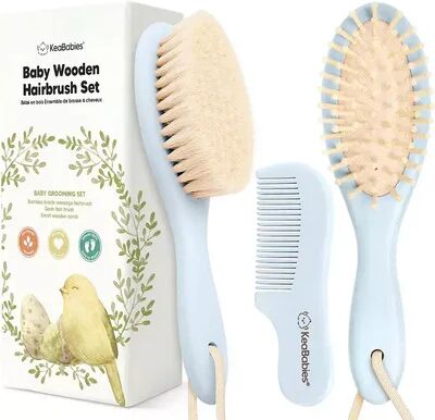 KeaBabies Baby Hair Brush, Natural Wooden Cradle Cap Brush with Soft Goat Bristle, Perfect Baby Hair Brush Set (Oval), Brt Blue