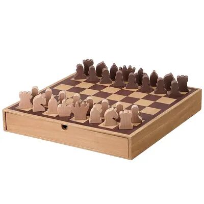 American Art Décor American Art Decor Wood Chess & Checkers Board Game Set with Storage Drawer, Brown