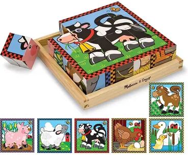 Melissa & Doug Farm Wood Cube Puzzle, Multicolor