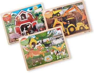 Melissa & Doug 24-Piece Wooden Jigsaw Puzzle 3-Pack - Farm, Construction, Pets, Multicolor