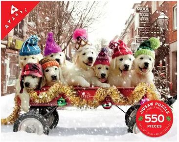 Ceaco Puppies in a Wagon 550-Piece Jigsaw Puzzle, Multicolor