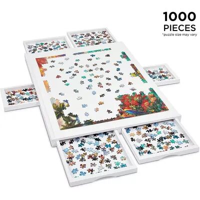 Jumbl 1000 Piece Puzzle Board w/Mat, 23” x 31” Wooden Jigsaw Puzzle Table, White