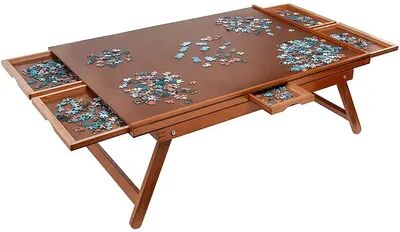 Jumbl 1500 Piece Puzzle Board, 27” x 35” Wooden Jigsaw Puzzle Table W/Legs, Red/Coppr