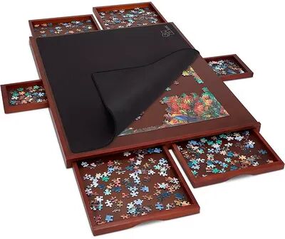 Jumbl 1500 Piece Puzzle Board w/Mat, 27” x 35” Wooden Jigsaw Puzzle Table, Red/Coppr