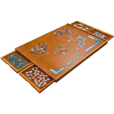 Jumbl 1000 Piece Puzzle Board, 23” x 31” Wooden Jigsaw Puzzle Table & Trays, Brown