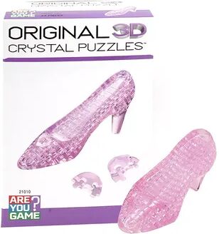 AreYouGame 44-Piece 3D Crystal Pink Slipper Puzzle, Multicolor