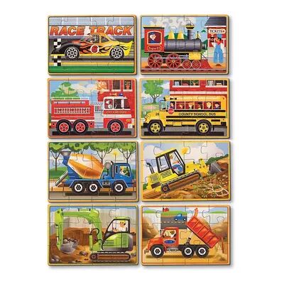 Melissa & Doug Vehicles & Construction Box Puzzle Bundle, Multicolor