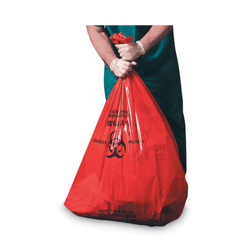 Heritage Healthcare Pre-printed High-density Can Liners, Infectious Waste: Biohazard, 30-33 Gal, 0.55 Mil, 33 X 40, Red, 250/car