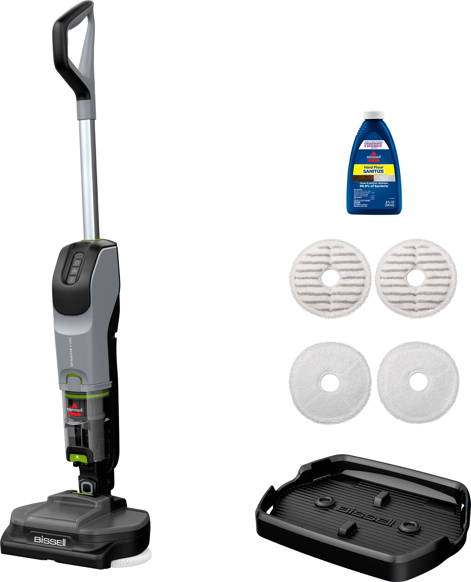 BISSELL SpinWave + Vacuum All-in-One Powered Spin-Mop and Vacuumuum   Cool Grey/Chacha Lime Accents   37643