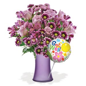 Blooms Today Purple Passion with Vase & Get Well Balloon Flower Delivery