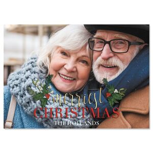 Colorful Images Merriest Holly Horizontal Photo Christmas Cards - 80 Cards