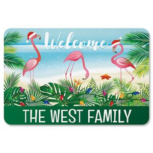 Colorful Images Holiday Flamingo Personalized Christmas Doormat
