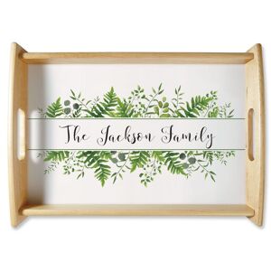 Colorful Images Custom Family Name & Greenery Natural Wood Serving Tray