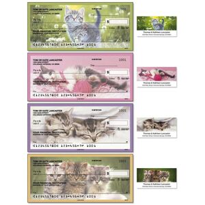 Colorful Images Cuddly Kittens Personal Duplicate Checks with Matching Address Labels