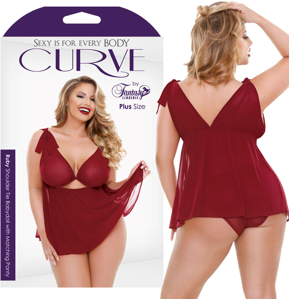 Fantasy Lingerie Curve Ruby Babydoll & Panty Red 3X/4X