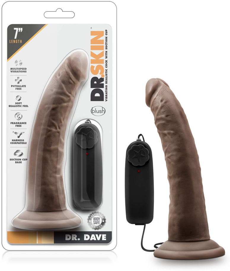 Blush Novelties Dr. Skin - Dr. Dave - 7 Inch Vibrating Cock With Suction Cup - Chocolate