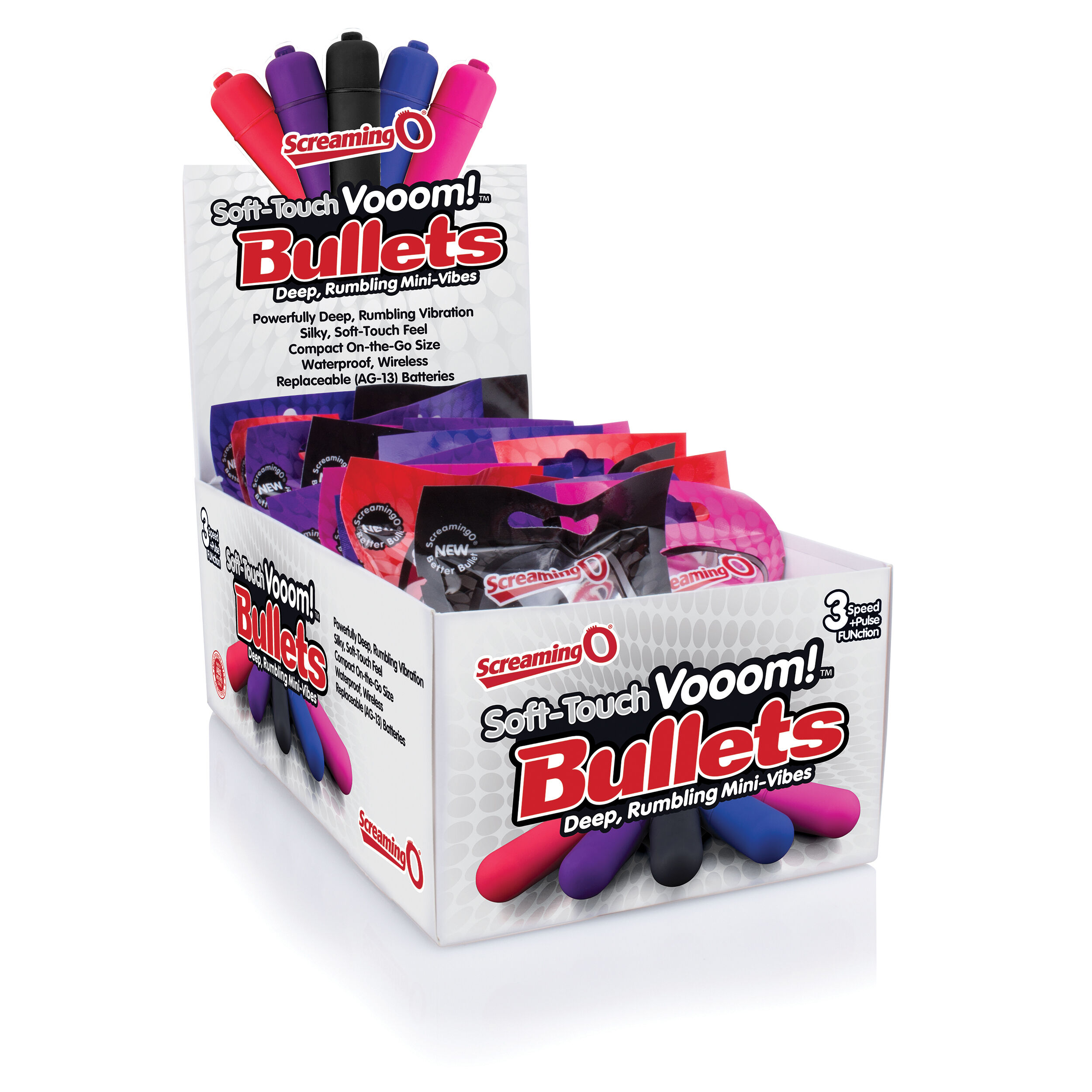 Bushman Products/The Screaming O Soft-Touch Vooom! Bullets - 20 Count Pop Box Display - Assorted Colors