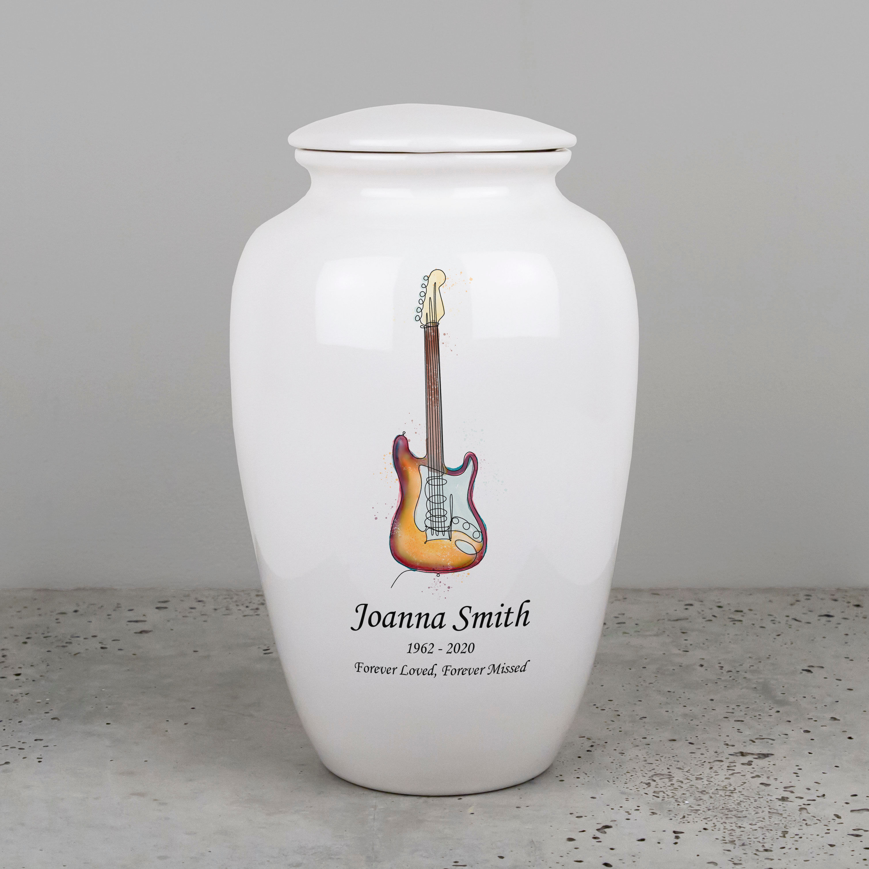 Perfect Memorials Electric Guitar Ivory Ceramic Cremation Urn - Engravable