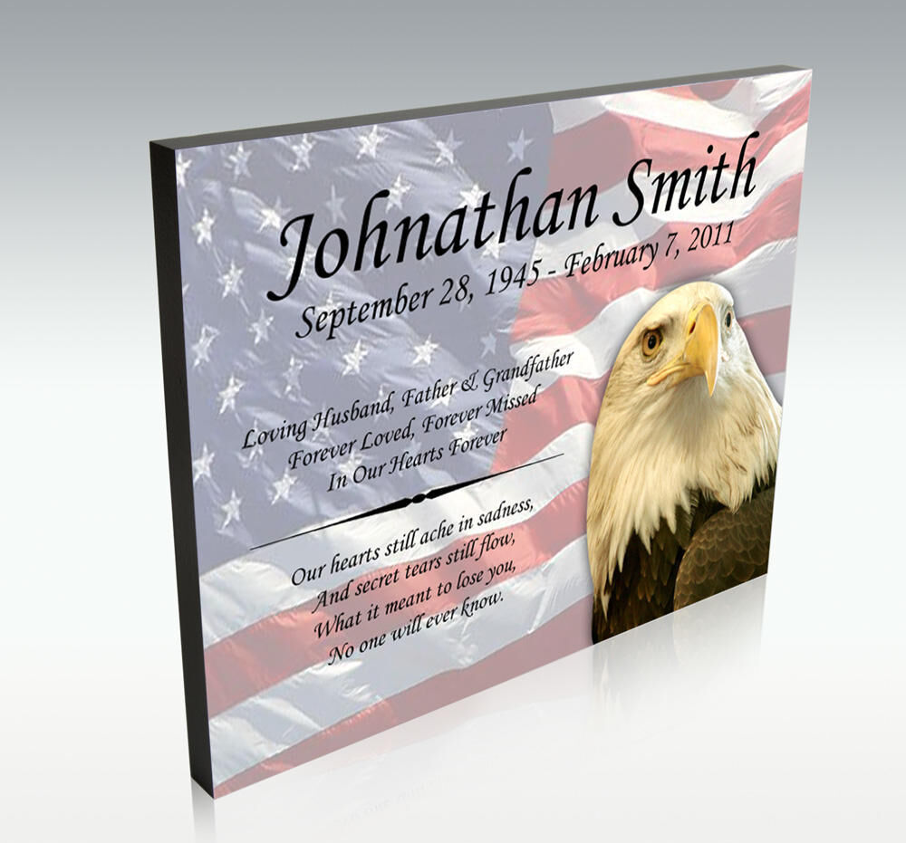 Perfect Memorials American Flag and Eagle Infinite Impression Wood Memorial Plaque