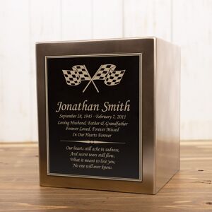 Perfect Memorials Checkered Flags Seamless Bronze Cube Resin Cremation Urn
