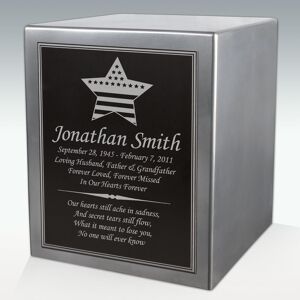 Perfect Memorials American Flag Star Seamless Silver Cube Resin Cremation Urn