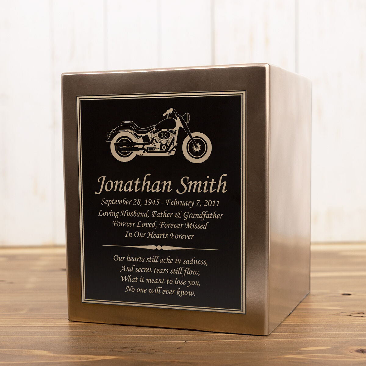 Perfect Memorials Motorcycle Seamless Bronze Cube Resin Cremation Urn - Engravable