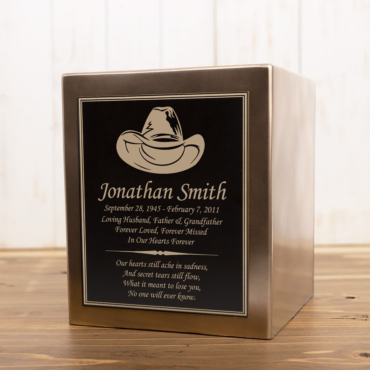 Perfect Memorials Cowboy Hat Seamless Bronze Cube Resin Cremation Urn