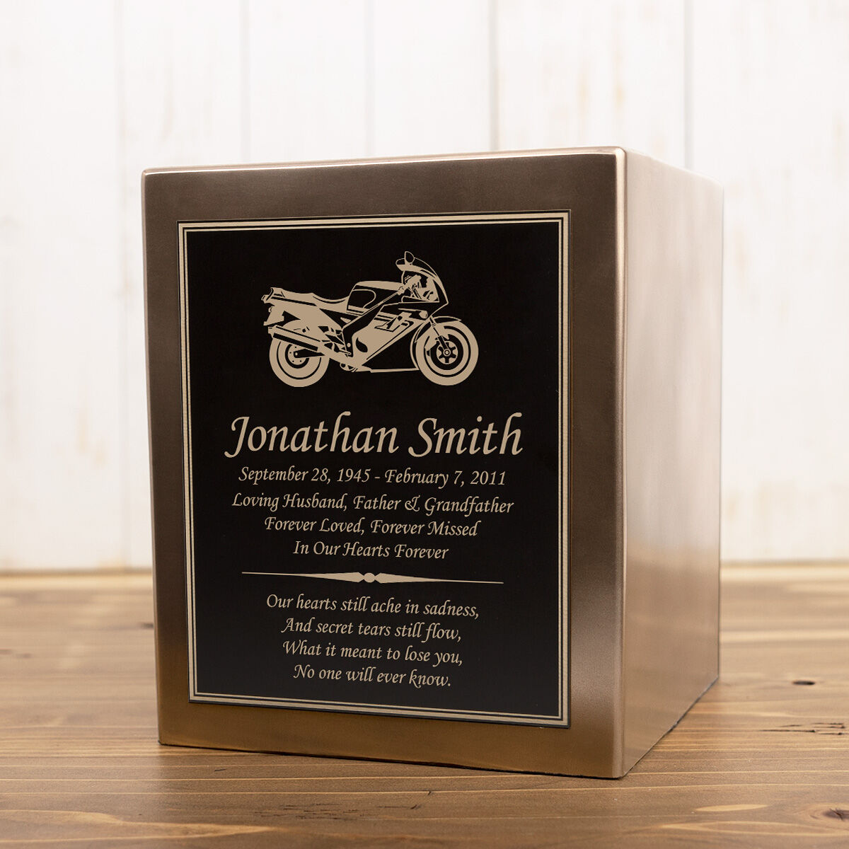 Perfect Memorials Sport Motorcycle Seamless Bronze Cube Resin Cremation Urn