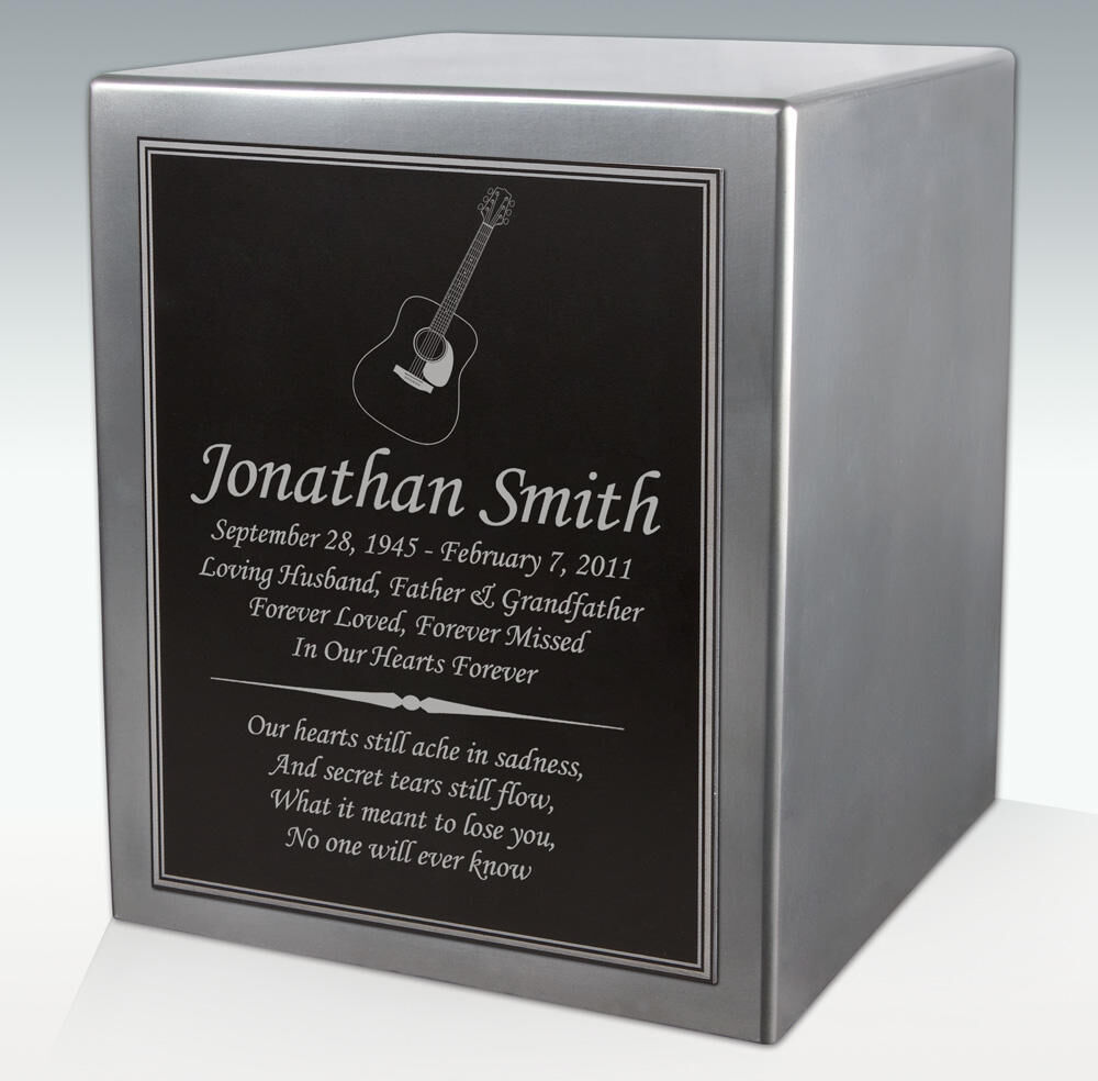 Perfect Memorials Acoustic Guitar Seamless Silver Cube Resin Cremation Urn