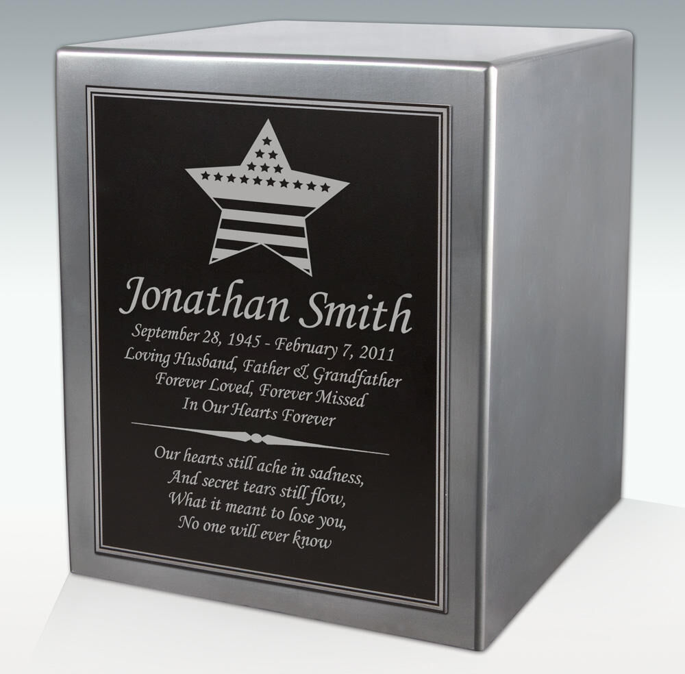 Perfect Memorials American Flag Star Seamless Silver Cube Resin Cremation Urn