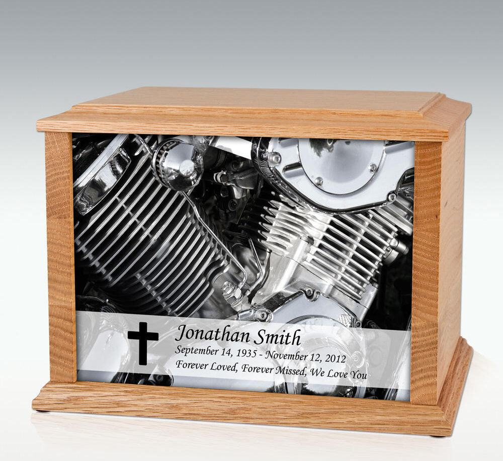 Perfect Memorials Large Oak Motorcycle Engine Infinite Impression Cremation Urn